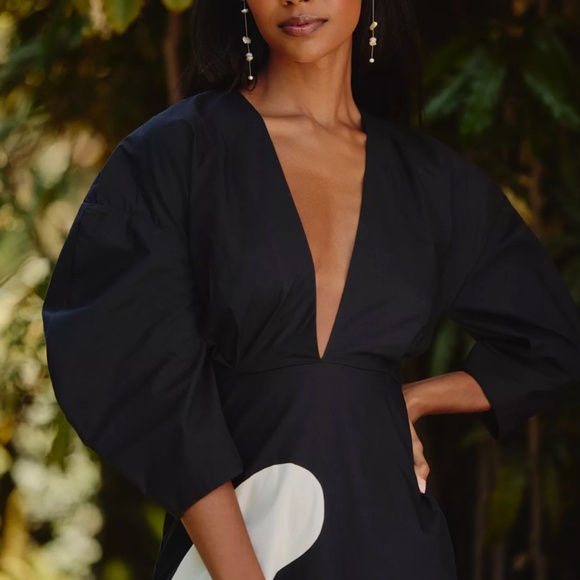 Cala de la Cruz  Peninsula Cotton Puff-Sleeve V-Neck Maxi Dress (NWOT) - Picture 3 of 3